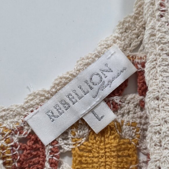 Rebellion Again Crocheted Top Women L Granny Square Sleeveless V Neck Crop Boho - Picture 4 of 14